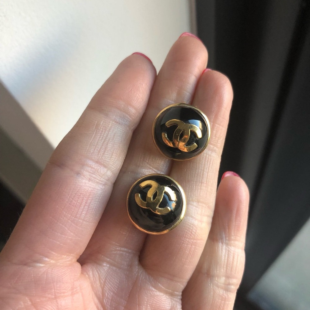 Chanel faux custom made pierced earrings 14k onyx